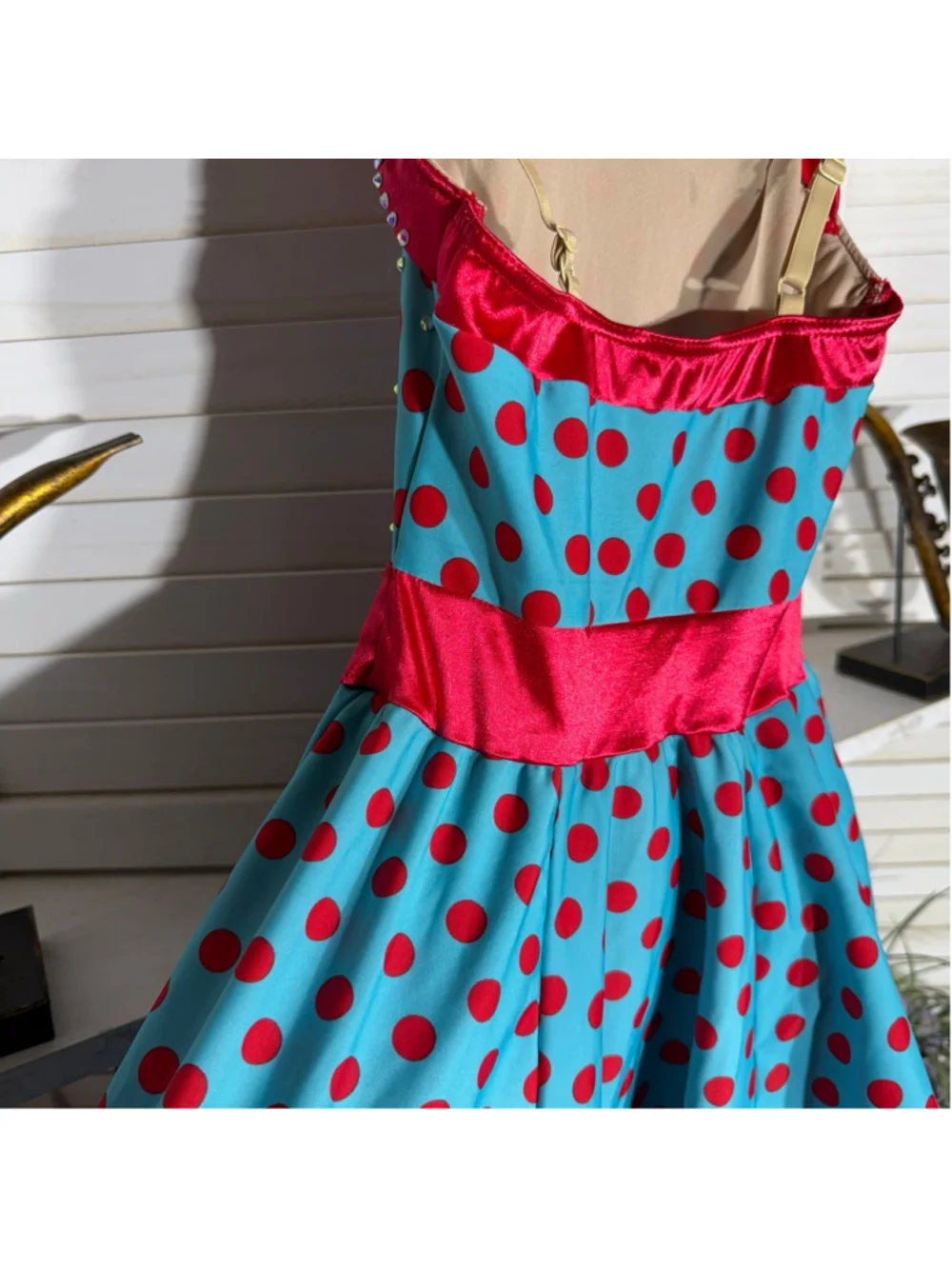 Child's pinup girl dress retro 50s style blue red polka dot Halloween costume S